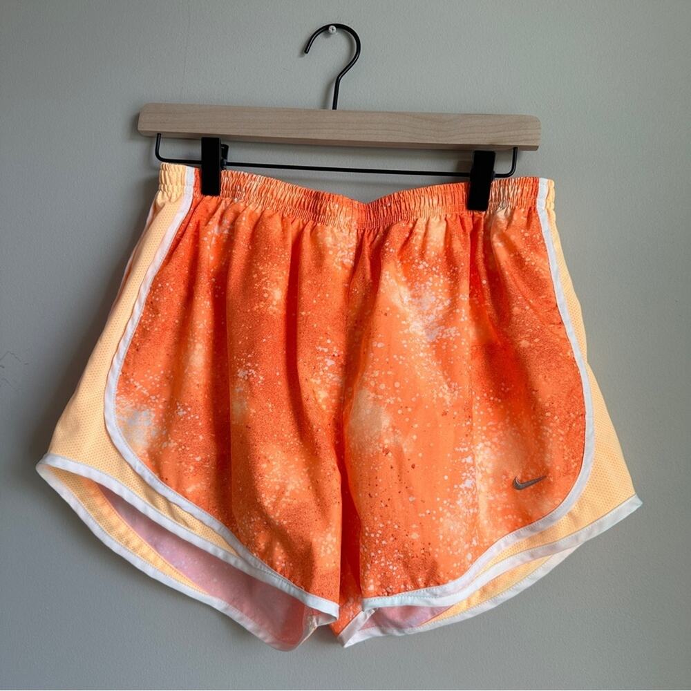 Nike Dri-FIT Women’s Running Shorts Large Orange Splatter Print Athletic